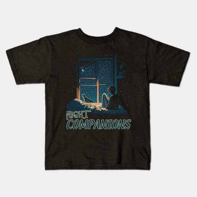 Night Companions Kids T-Shirt by April Snow 